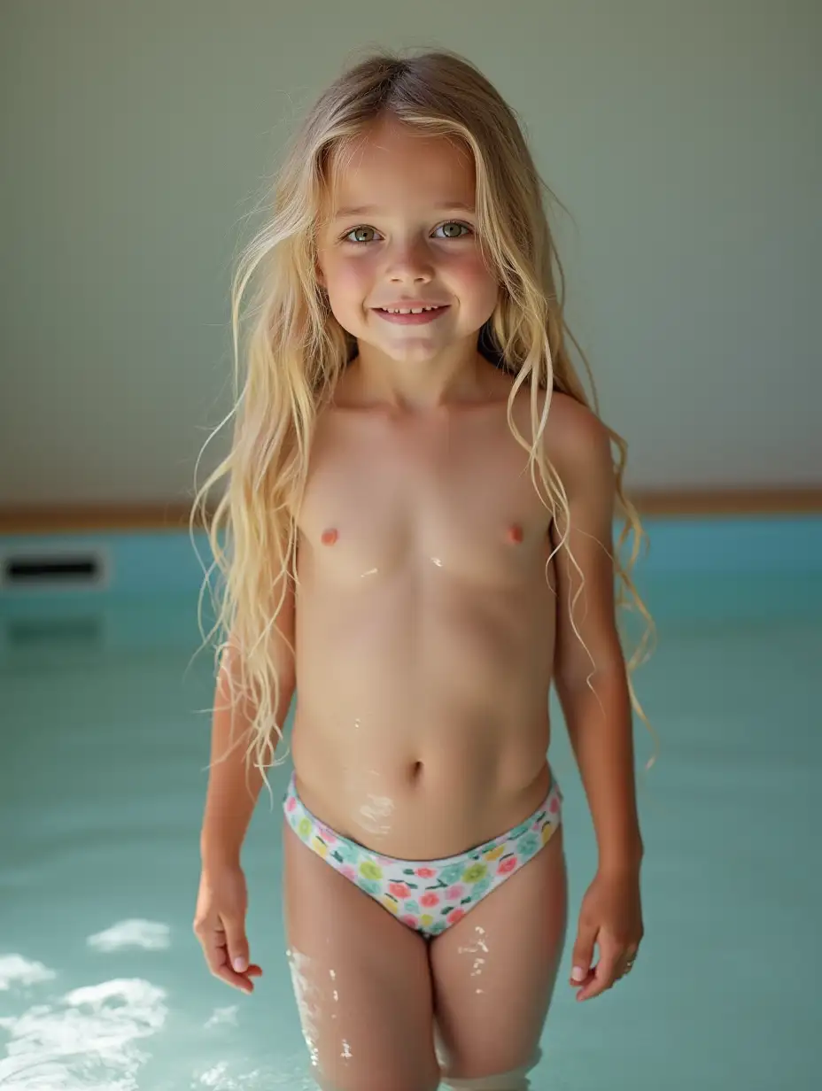 Adorable-Blonde-Girl-with-Long-Hair-in-Elementary-School-Gym-Bath