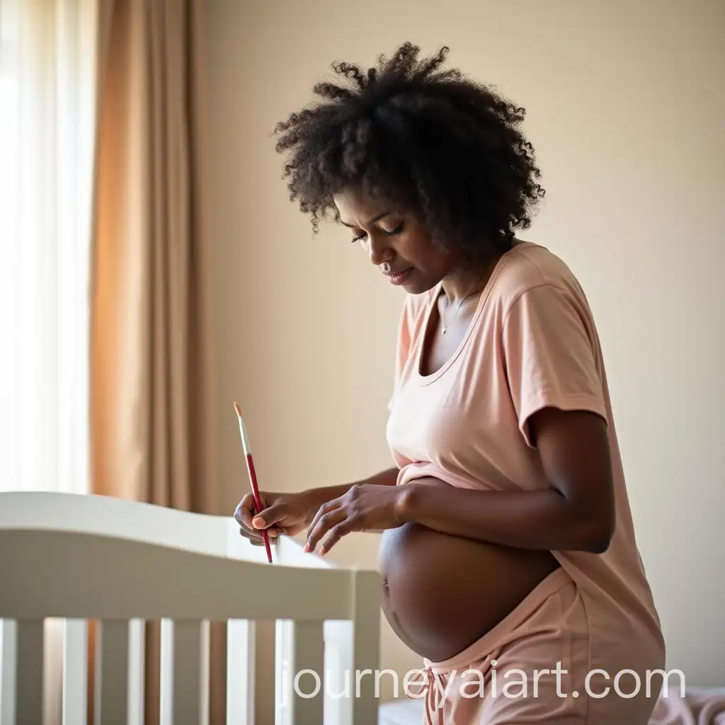 Pregnant-Woman-Painting-Baby-Crib-with-Soft-Lighting