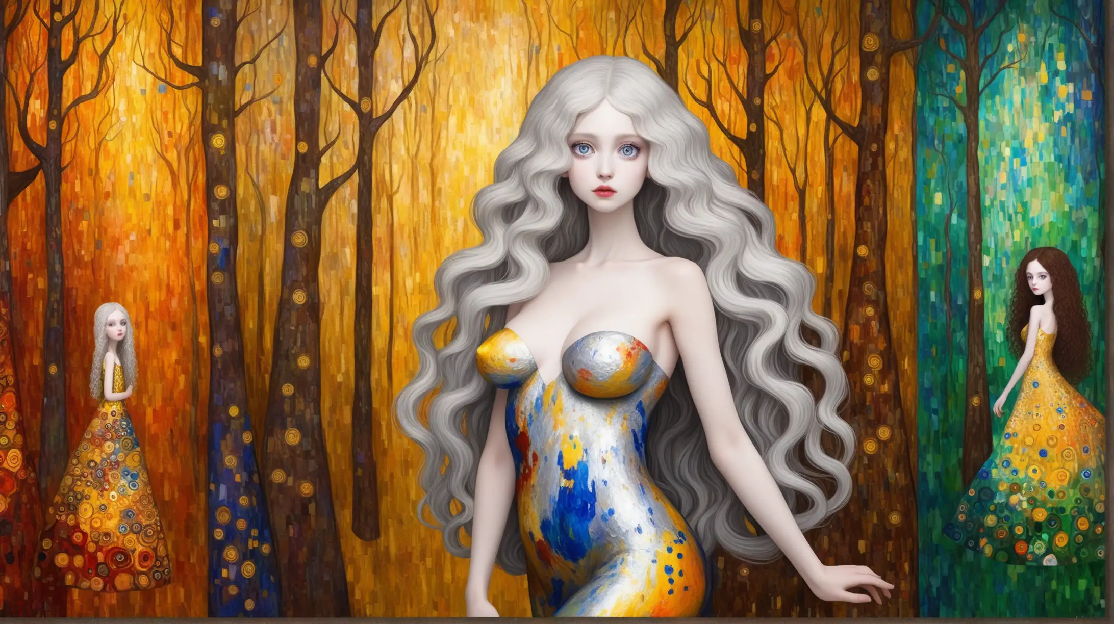 Enchanting SilverHaired Maiden in Gustav KlimtInspired Forest