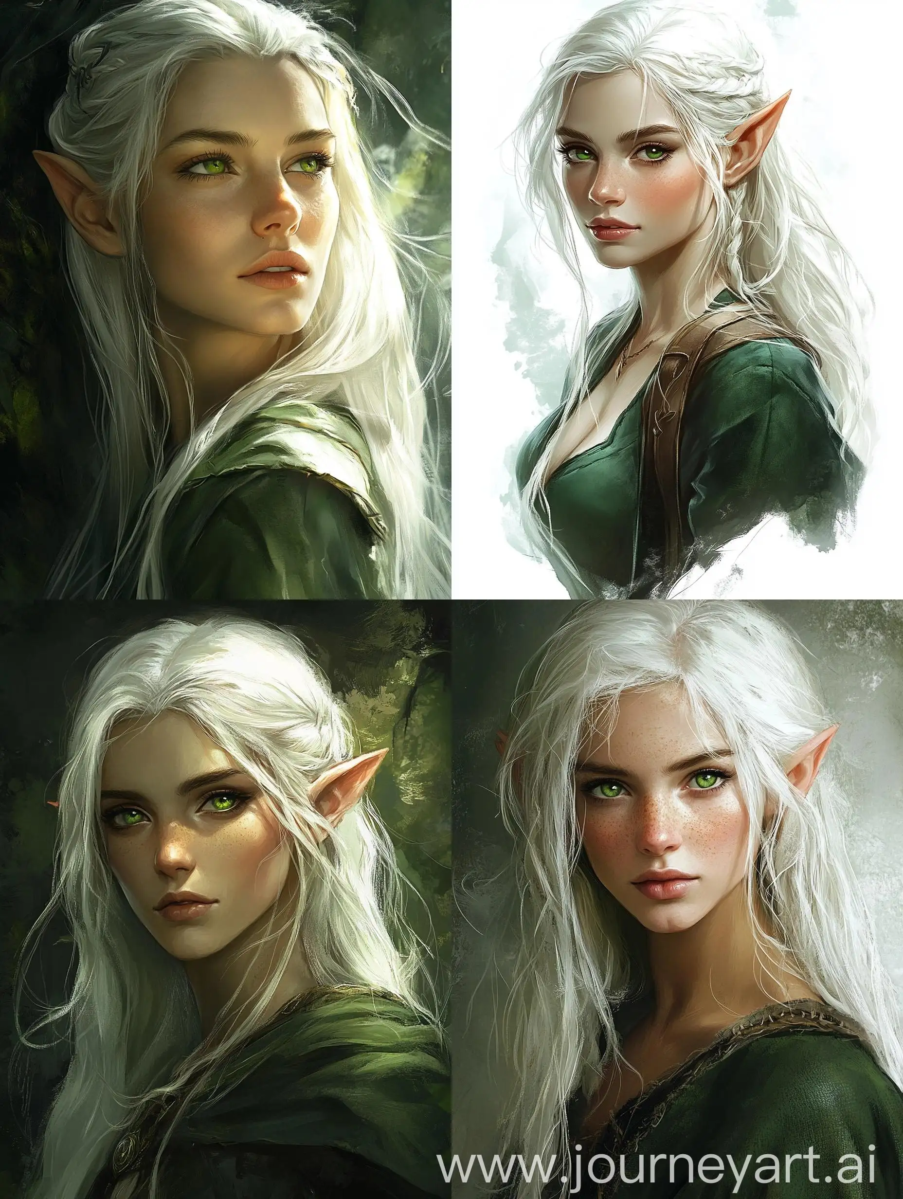 Seductive-Elf-with-Green-Eyes-and-White-Hair-in-Natural-Clothing