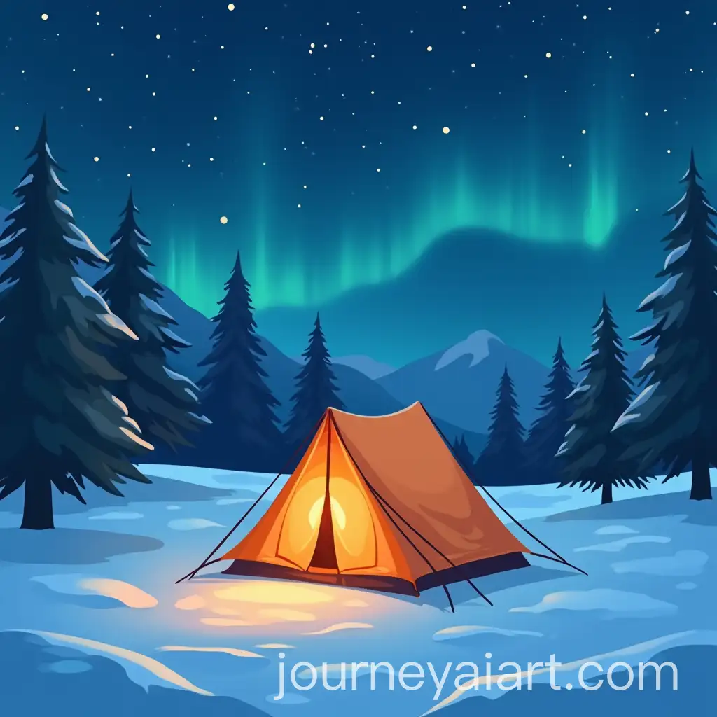 Cozy-Winter-Tent-with-Starry-Sky-and-Aurora-Lights