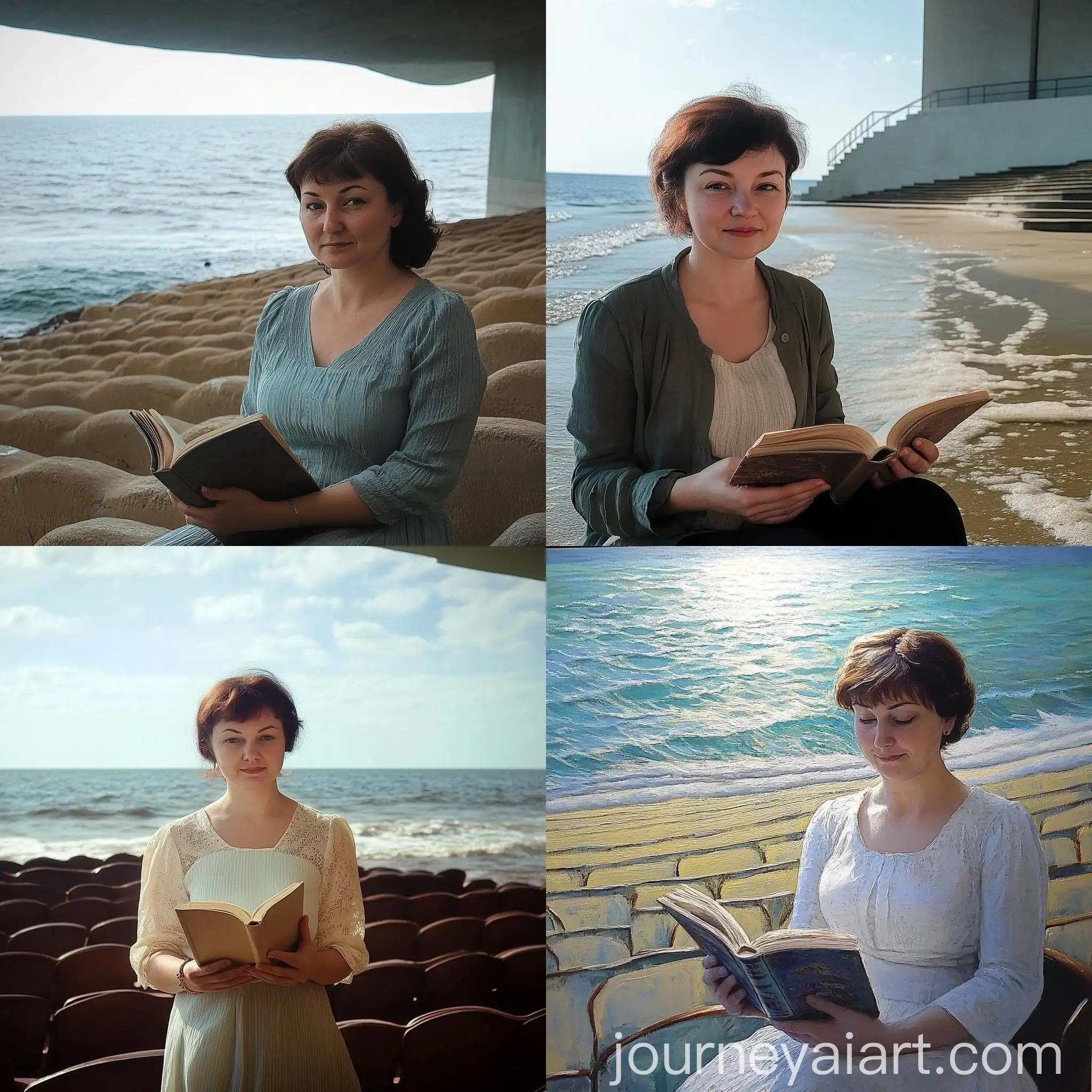 Woman-Reading-Book-on-Ocean-Shore