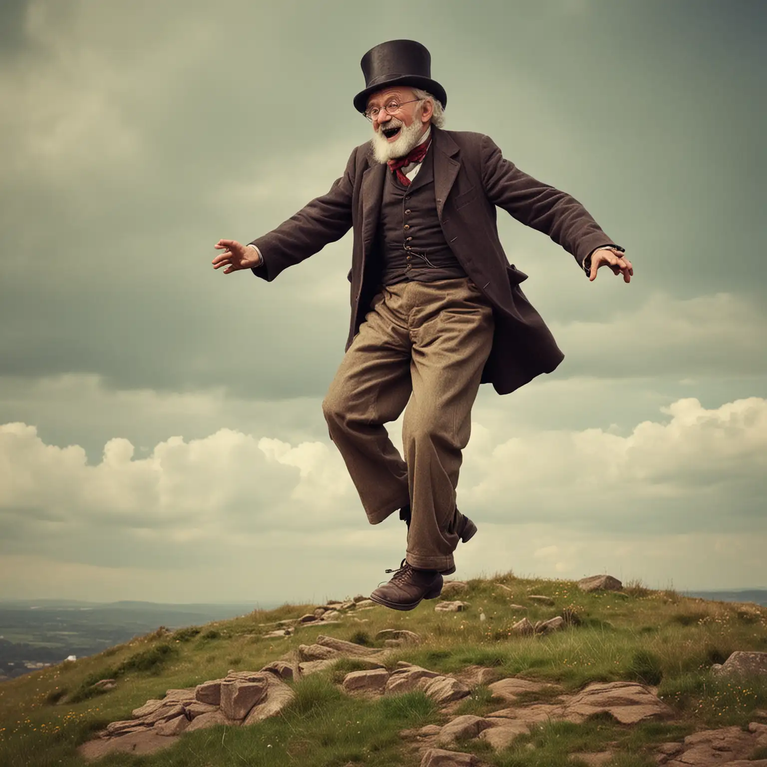 Victorian Silly Old Man Dancing on Hilltop