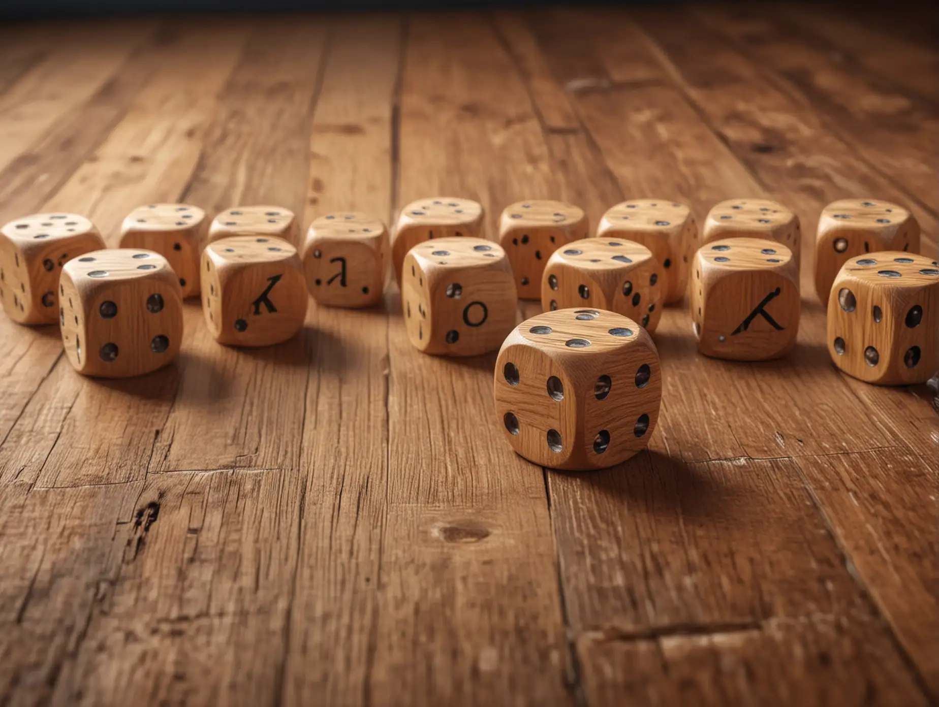 Realistic-Wooden-Dice-Arrangement-on-Rustic-Table