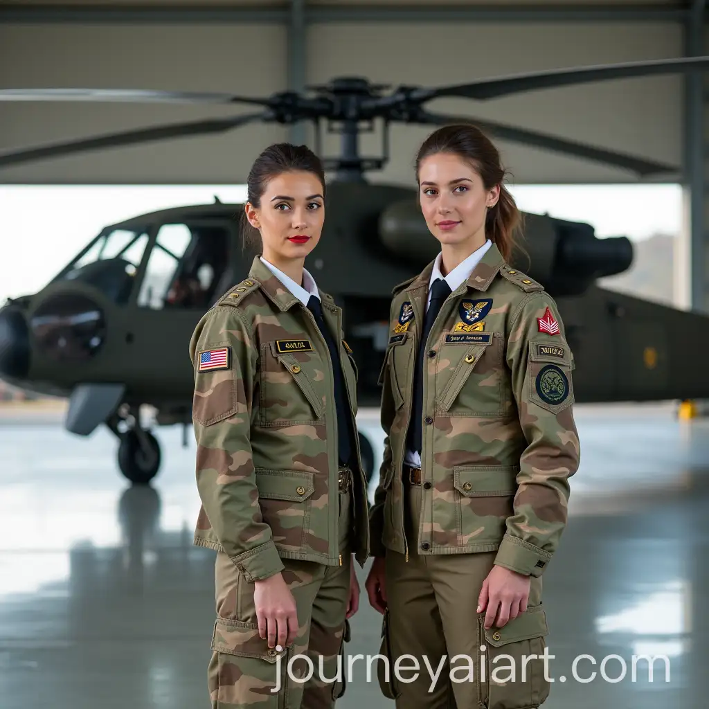Russian-Military-Woman-in-Uniform-Standing-Next-to-McDonnell-Douglas-AH64D-Apache-Helicopter-in-Aircraft-Hangar