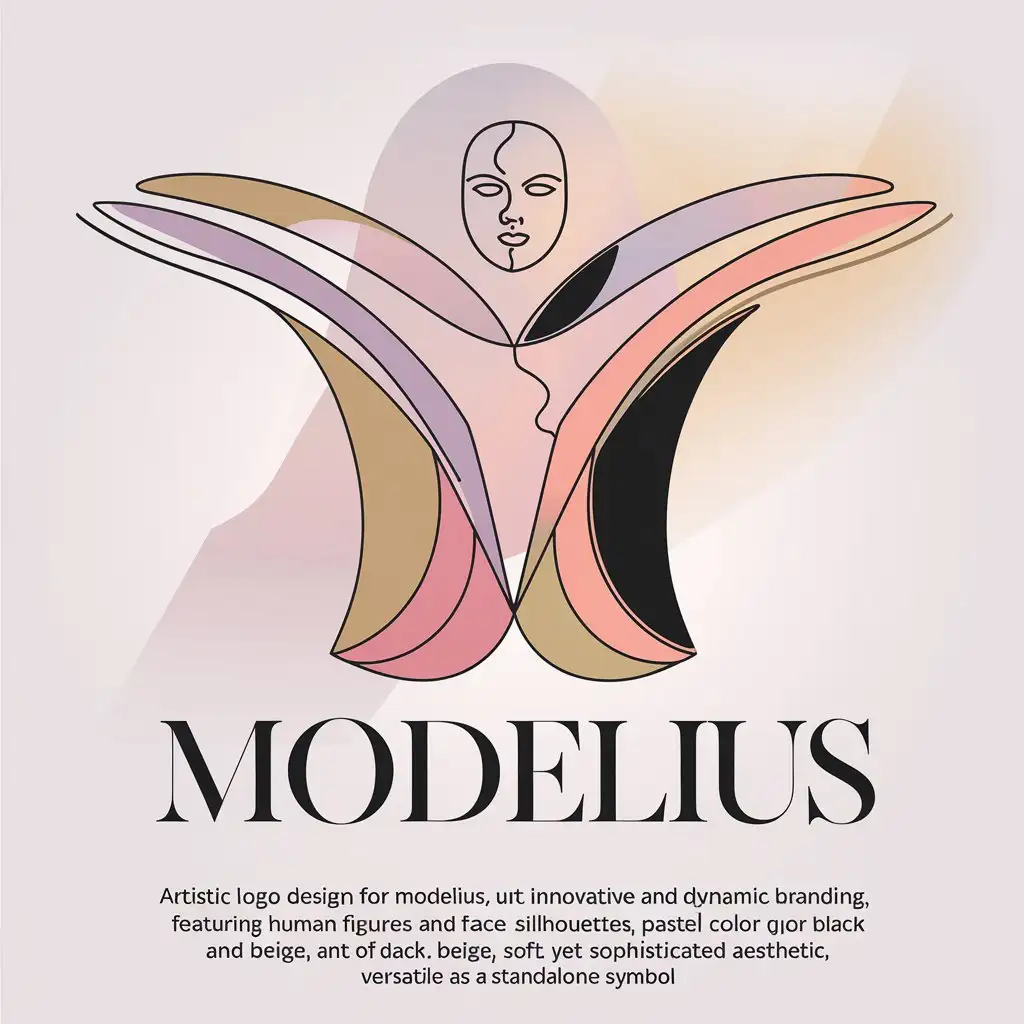 LOGO Design For Modelius Artistic and Dynamic Branding with Human Silhouettes and Soft Pastel Colors