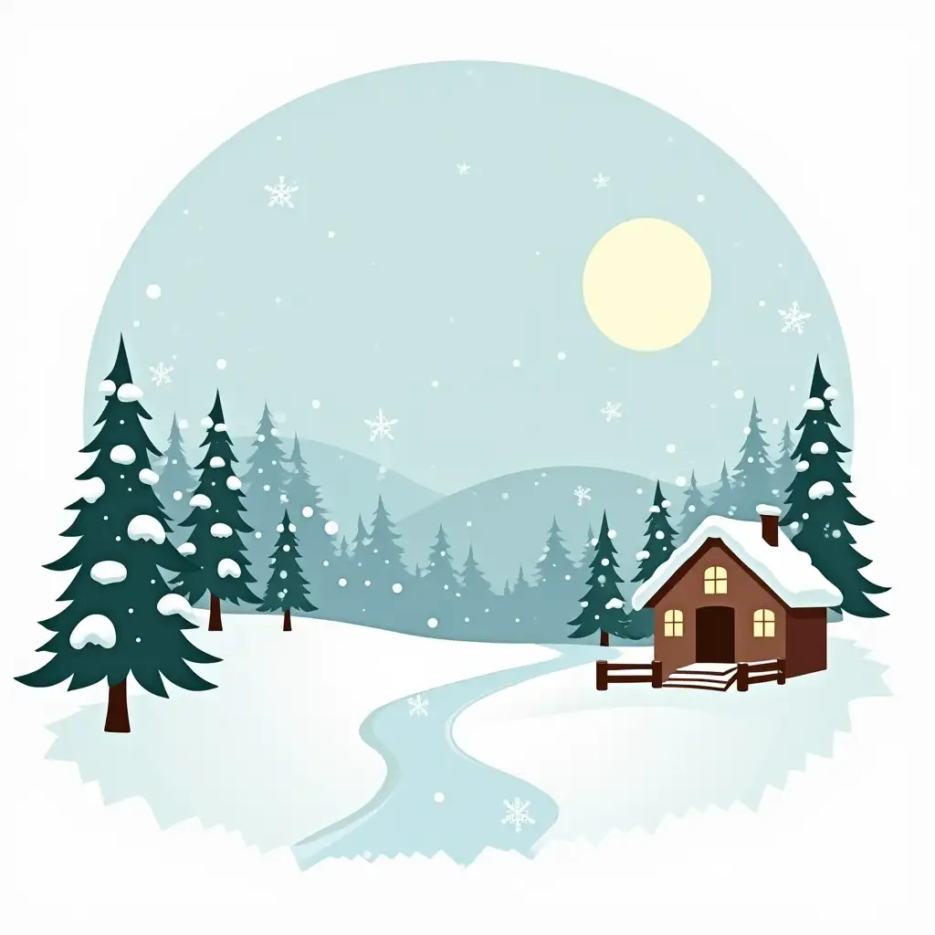 Winter-Wonderland-Vector-Design-with-Snowy-Cabin-and-Pine-Trees