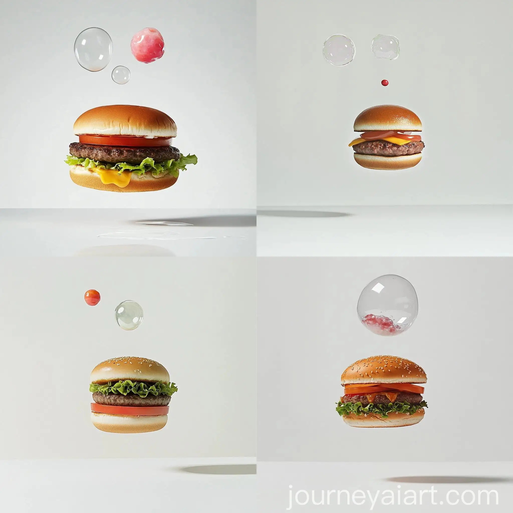 Suspended-Hamburger-with-Bubble-Gum-on-White-Background
