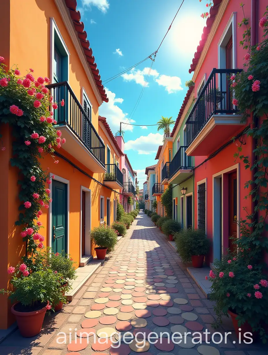 Vibrant-Street-Scene-with-Flowers-Sun-and-Music-Representing-Freedom