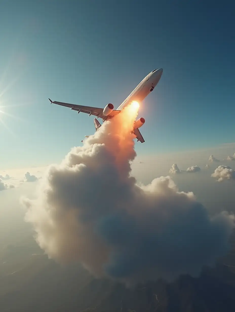 crashing of a passenger plane with a missile hitting a plane in the sky