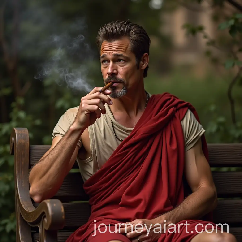 Brad-Pitt-as-Roman-Dad-Smoking-Cigar-on-Bench