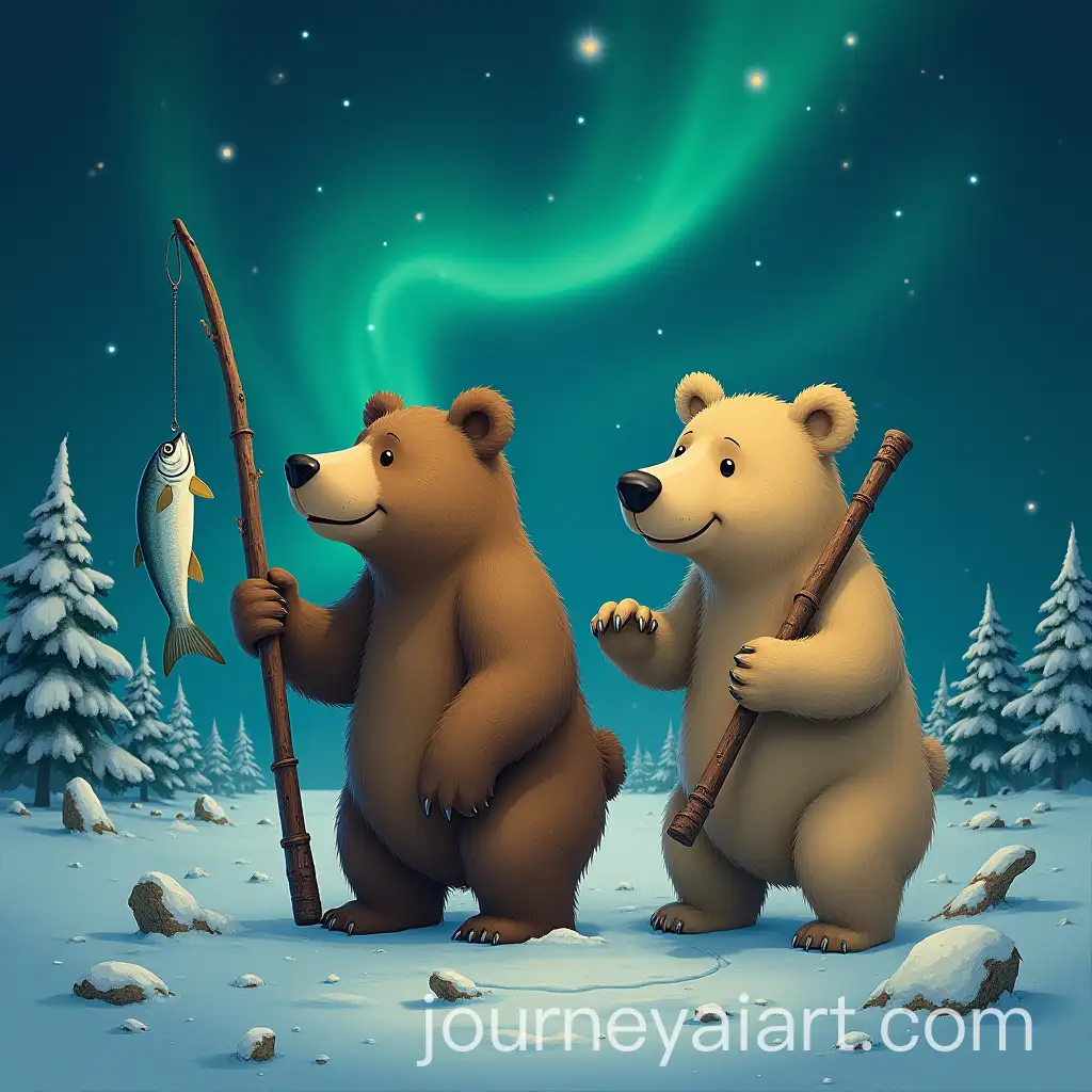 Bear-withAI-Image-Prompt-Expansion-Fishing-Rod-and-Fish-in-Hand-under-Polar-Lights