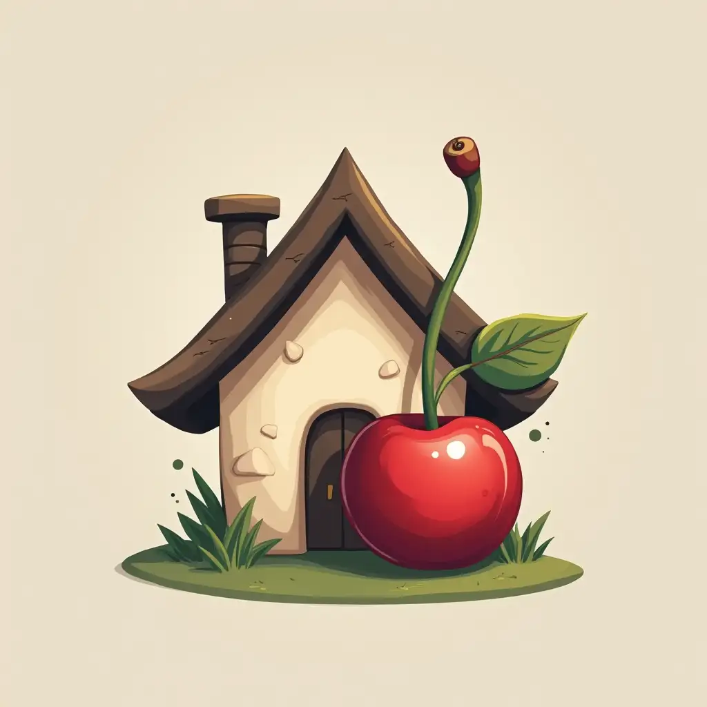 Generate a logo with a house and a cherry integrated