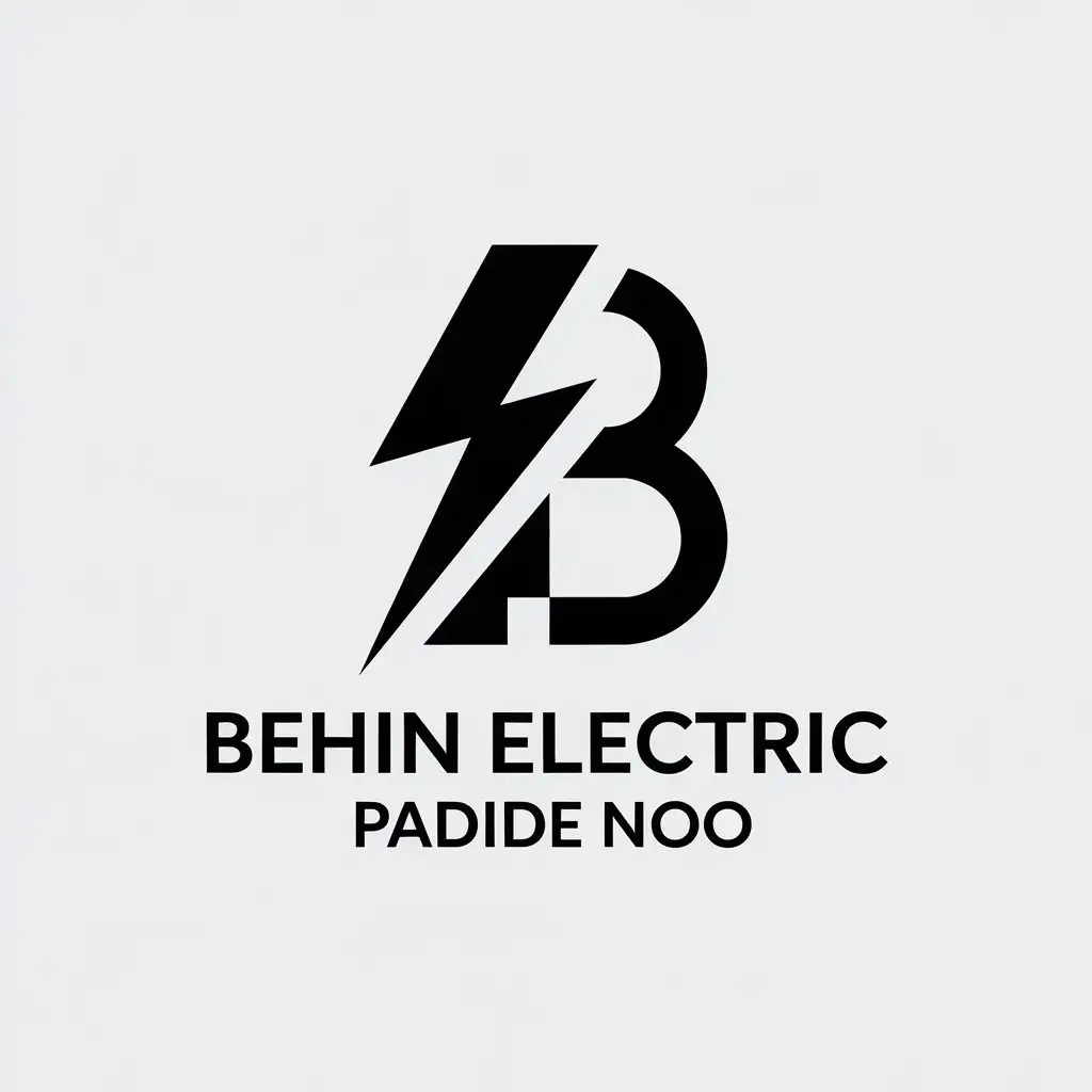 a vector logo design,with the text "BEHIN ELECTRIC PADIDE NOO", main symbol:BE,Minimalistic,clear background