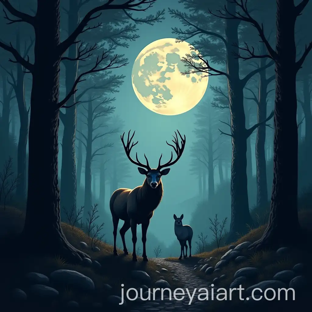 Enigmatic-Moonlit-Journey-Through-the-Woodland-with-Deer