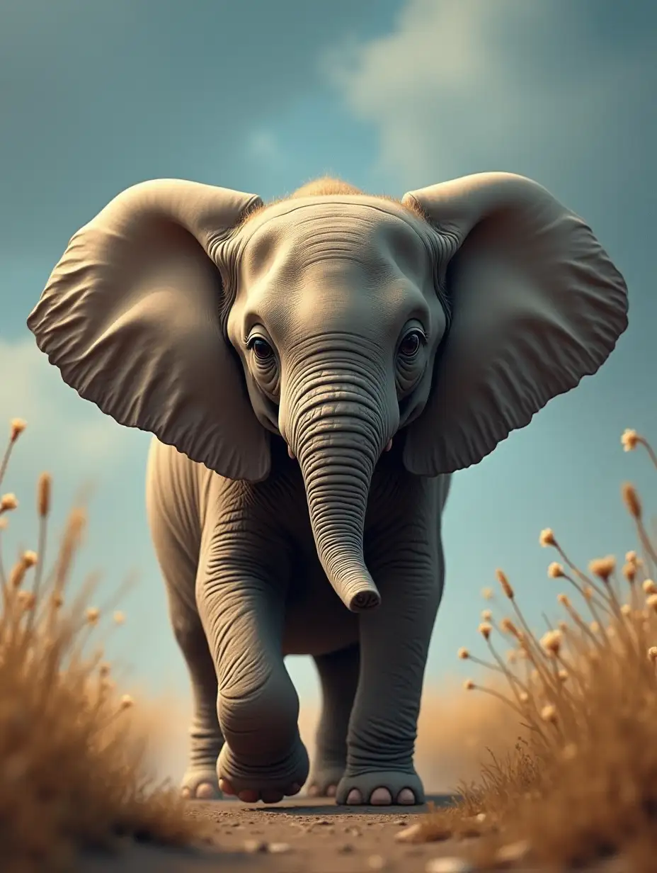 Little elephant, fantasy background