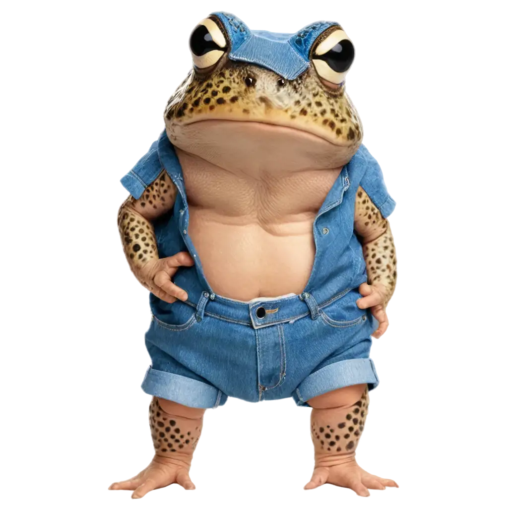 A toad with a denim diaper