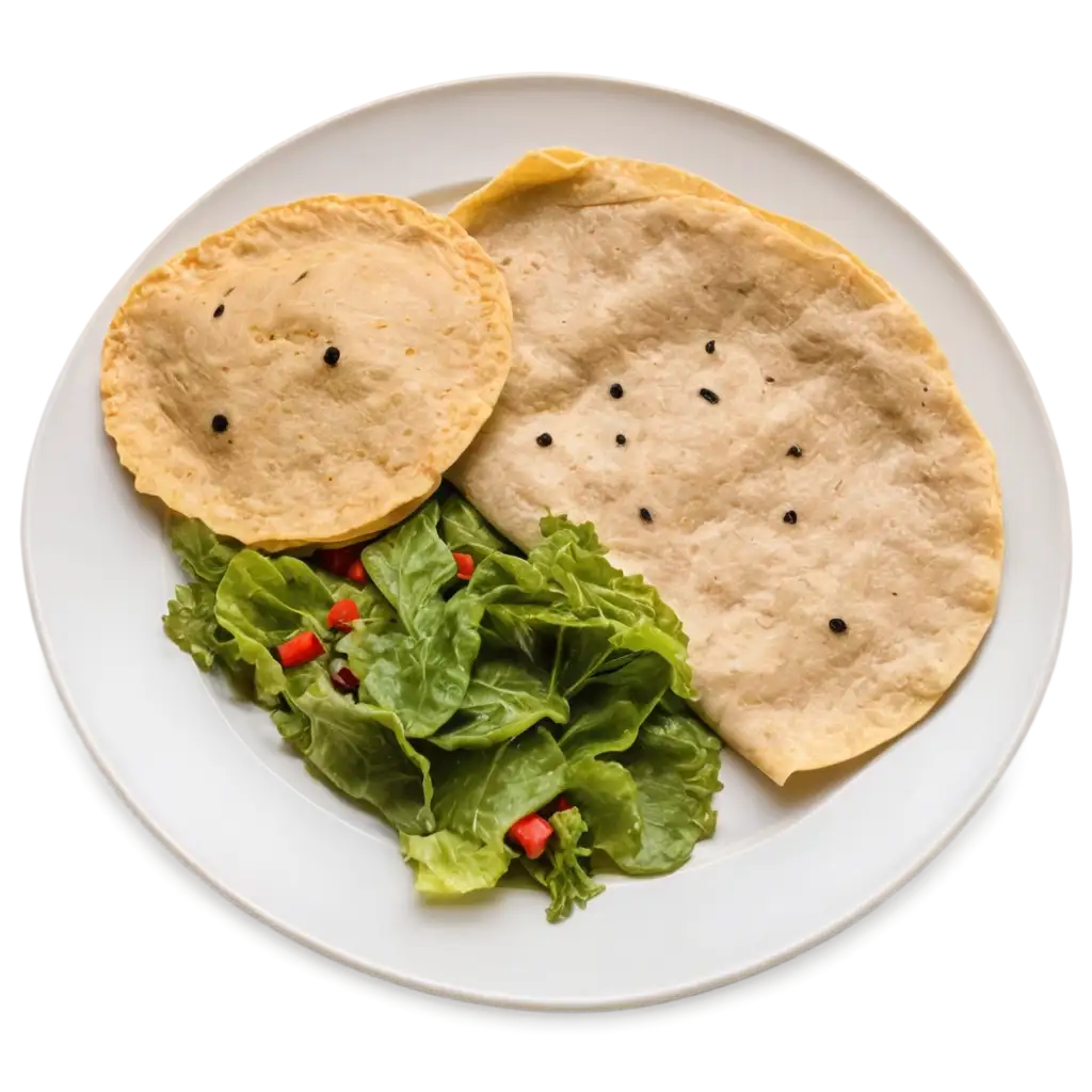 Top-View-PNG-Image-of-Green-Salad-Papad-Butter-Chapati-in-a-White-Plate