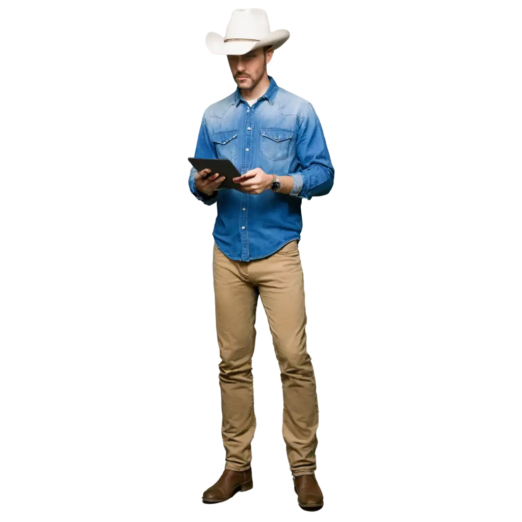 Cowboy-Holding-Tablet-with-HighTech-Gear-PNG-Image-for-Modern-Technology-Concept