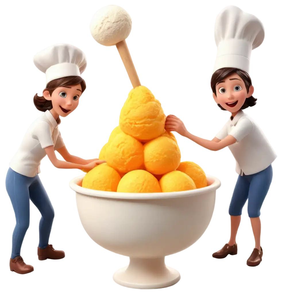 Miniature-Chefs-Creating-Mango-and-Strawberry-Ice-Cream-HD-PNG-Image-with-3D-Pixar-Style