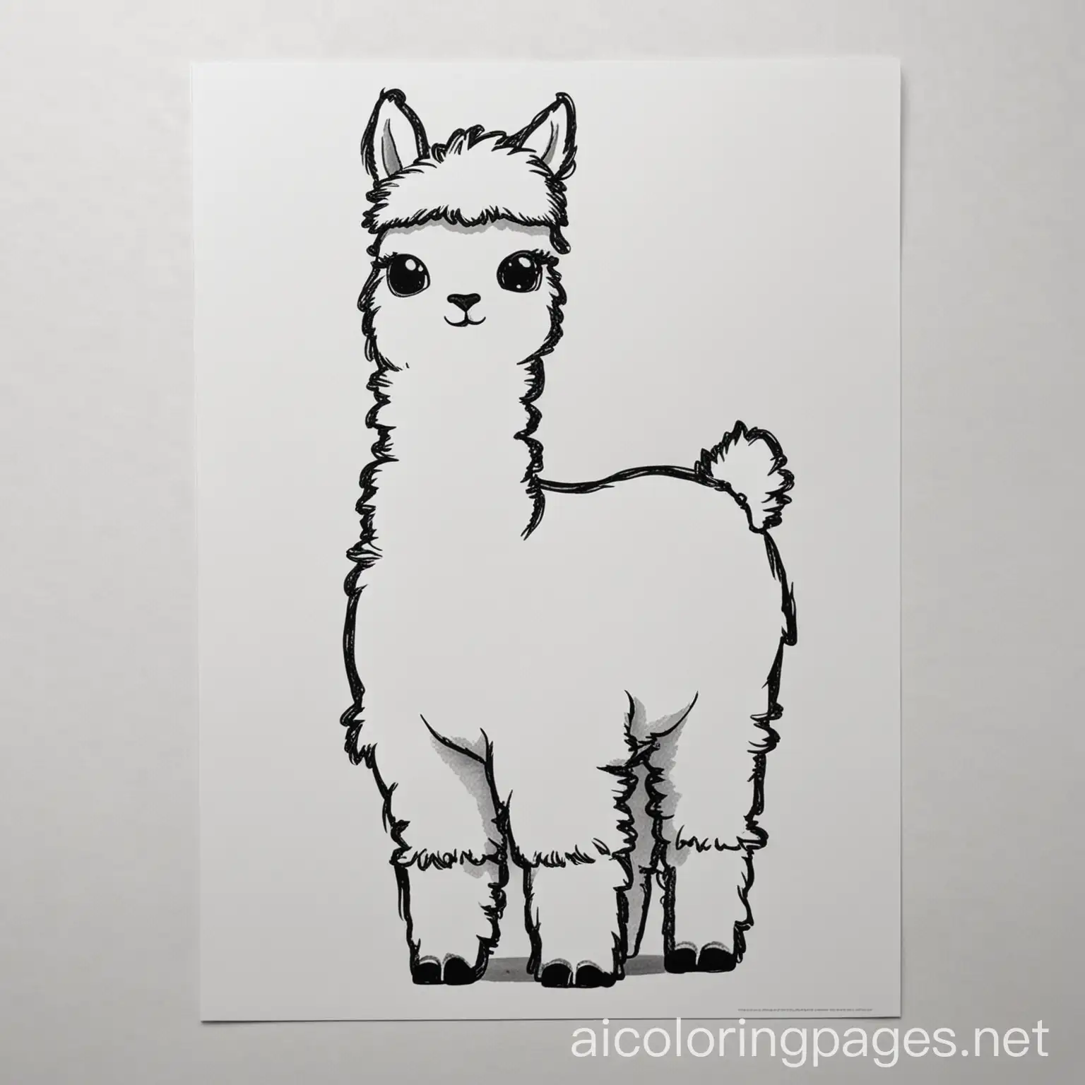 Alpaca couloring pages, Coloring Page, black and white, line art, white background, Simplicity, Ample White Space. The background of the coloring page is plain white to make it easy for young children to color within the lines. The outlines of all the subjects are easy to distinguish, making it simple for kids to color without too much difficulty