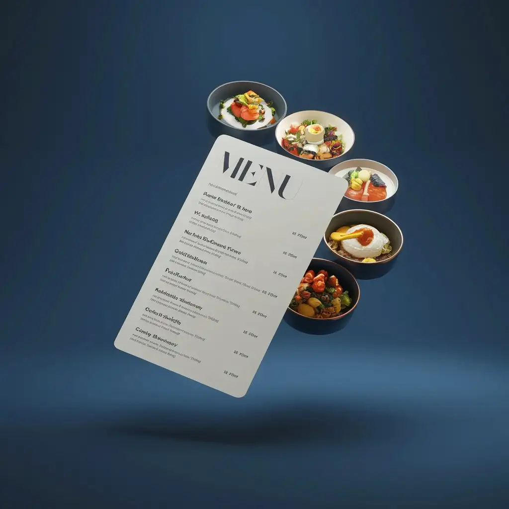 3d image of a menu with dish names