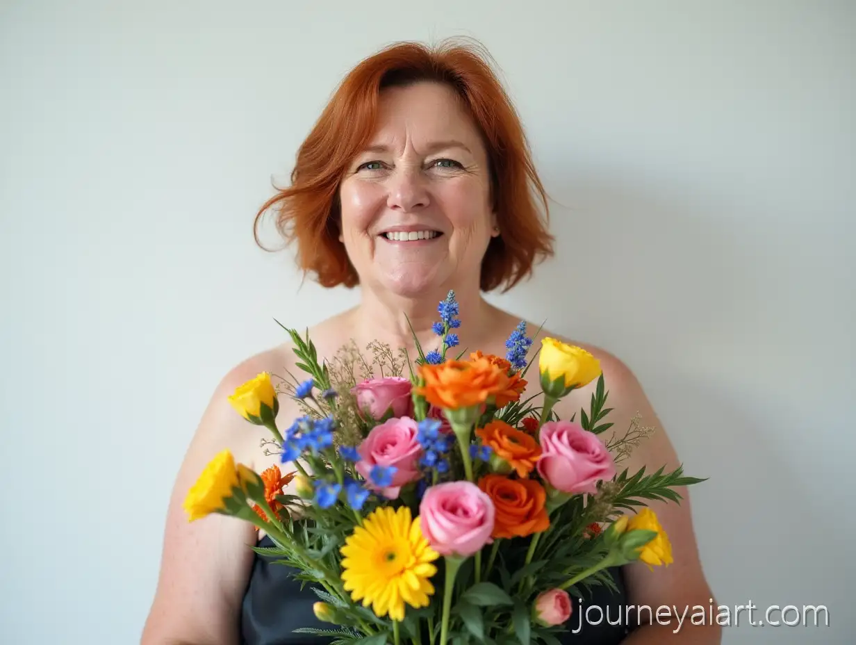 Elegant-HalfBody-Portrait-of-MiddleAged-Woman-Holding-Vibrant-Flower-Bouquet