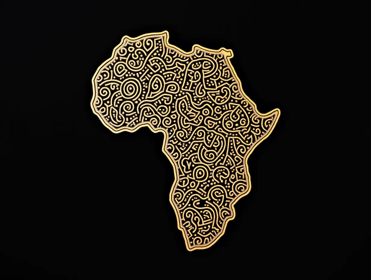 Artistic outline of the African continent with intricate patterns on a dark background