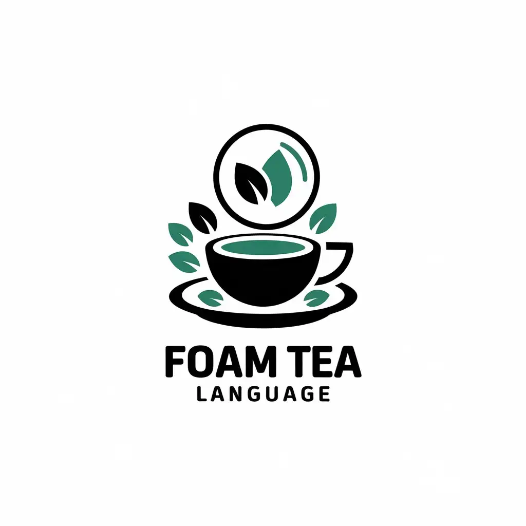 a vector logo design,with the text "Foam tea language", main symbol:Bubbles, tea leaves, beverage, cute,Minimalistic,be used in Restaurant industry,clear background