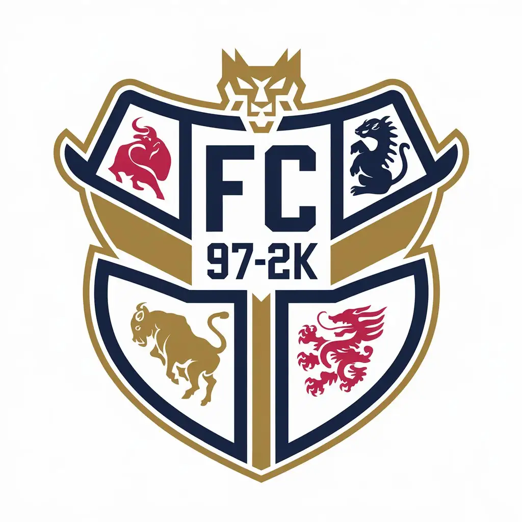 LOGO Design For FC 972K Shield Emblem with Ox Tiger Cat and Dragon Symbols in White and Gold