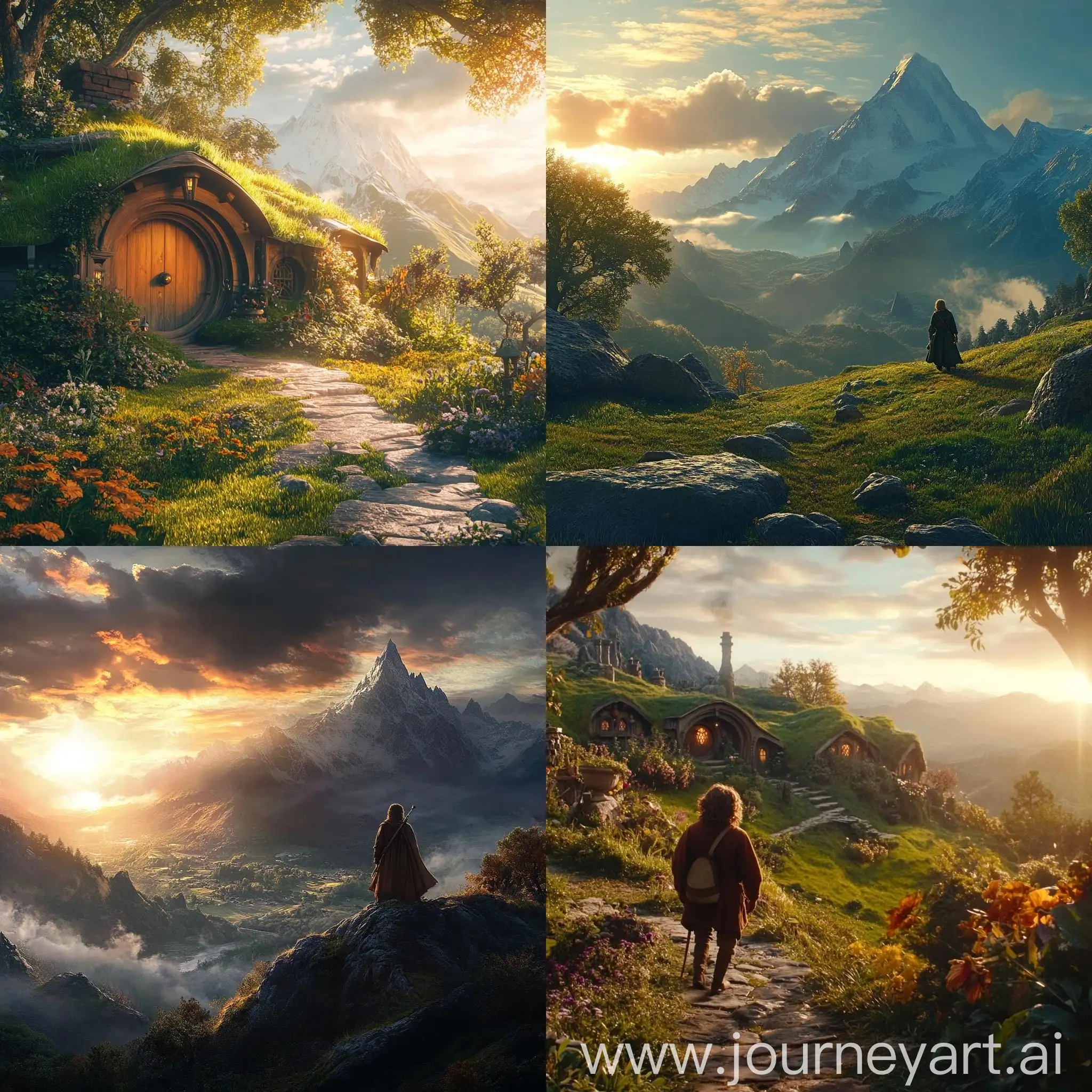 Hobbit-in-Mountains-with-Bright-Lighting-Heartwarming-Fantasy-Scene