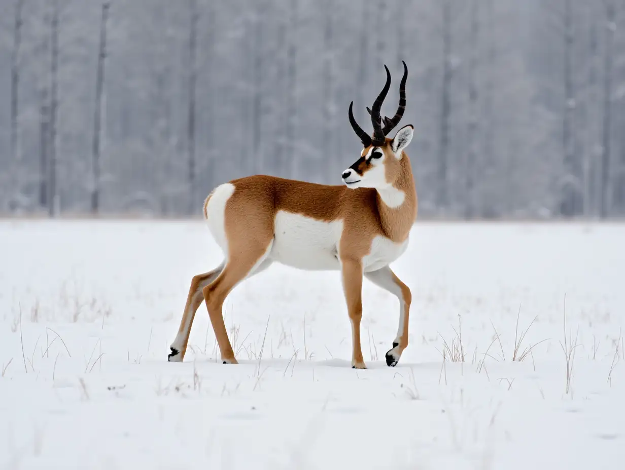 Majestic-Pronghorns-Roaming-a-Snowy-Prairie