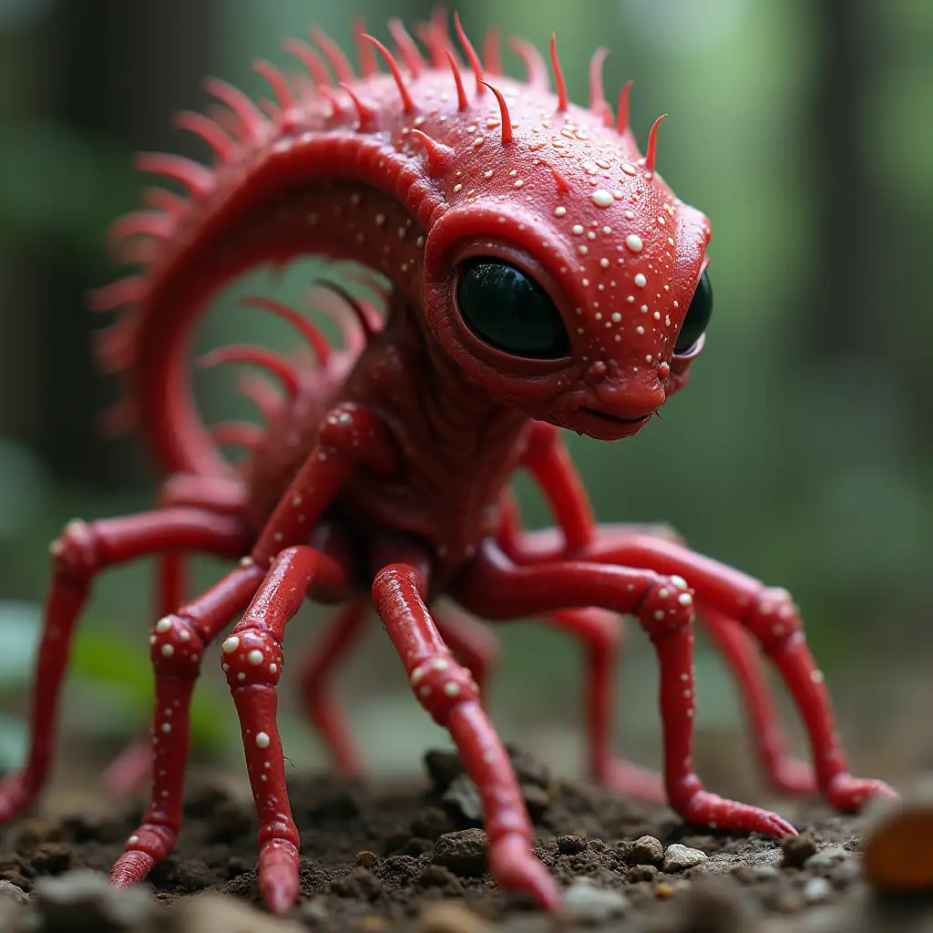 Alien red skin with white spots  long legs porcupine hair