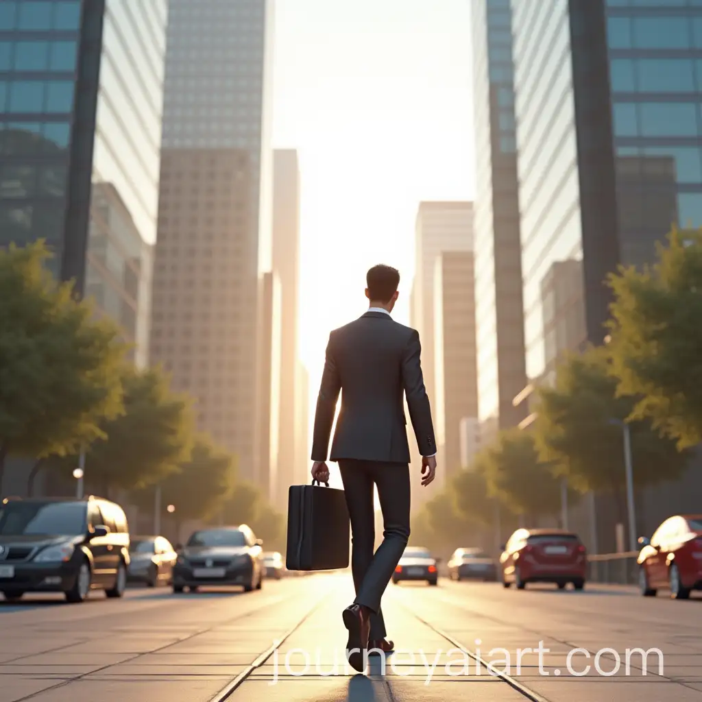 Man-Walking-Towards-Office-in-Modern-City-with-Realistic-Lighting-and-Dynamic-Camera-Angles
