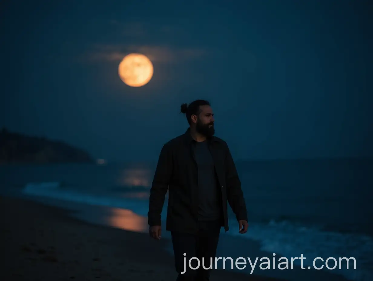 Man-Walking-by-the-Sea-Shore-on-a-Moonlit-Night
