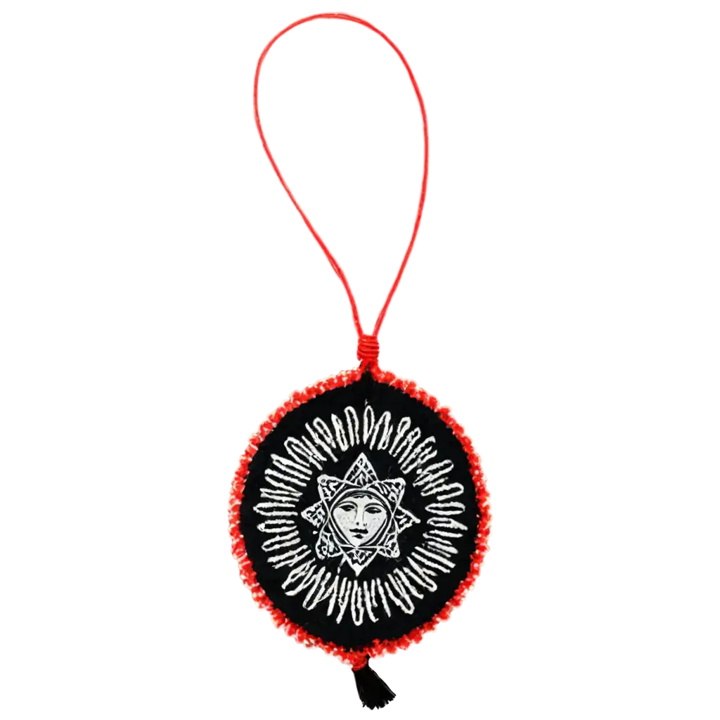 martenitsa - Bulgarian amulet made of wool in the style of old, black-and-white engravings