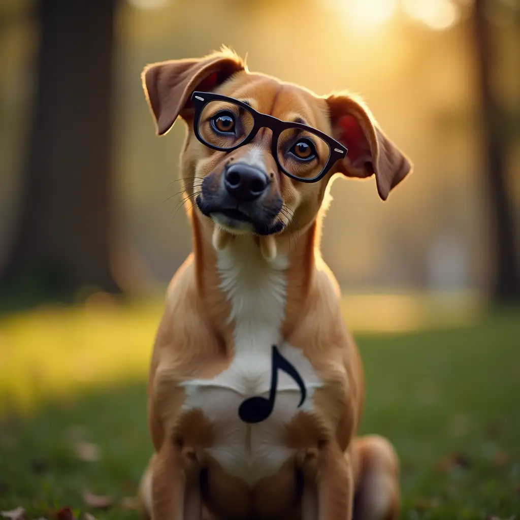 Dog-with-Musical-Note-Spot-and-Glasses-Sitting-in-Park