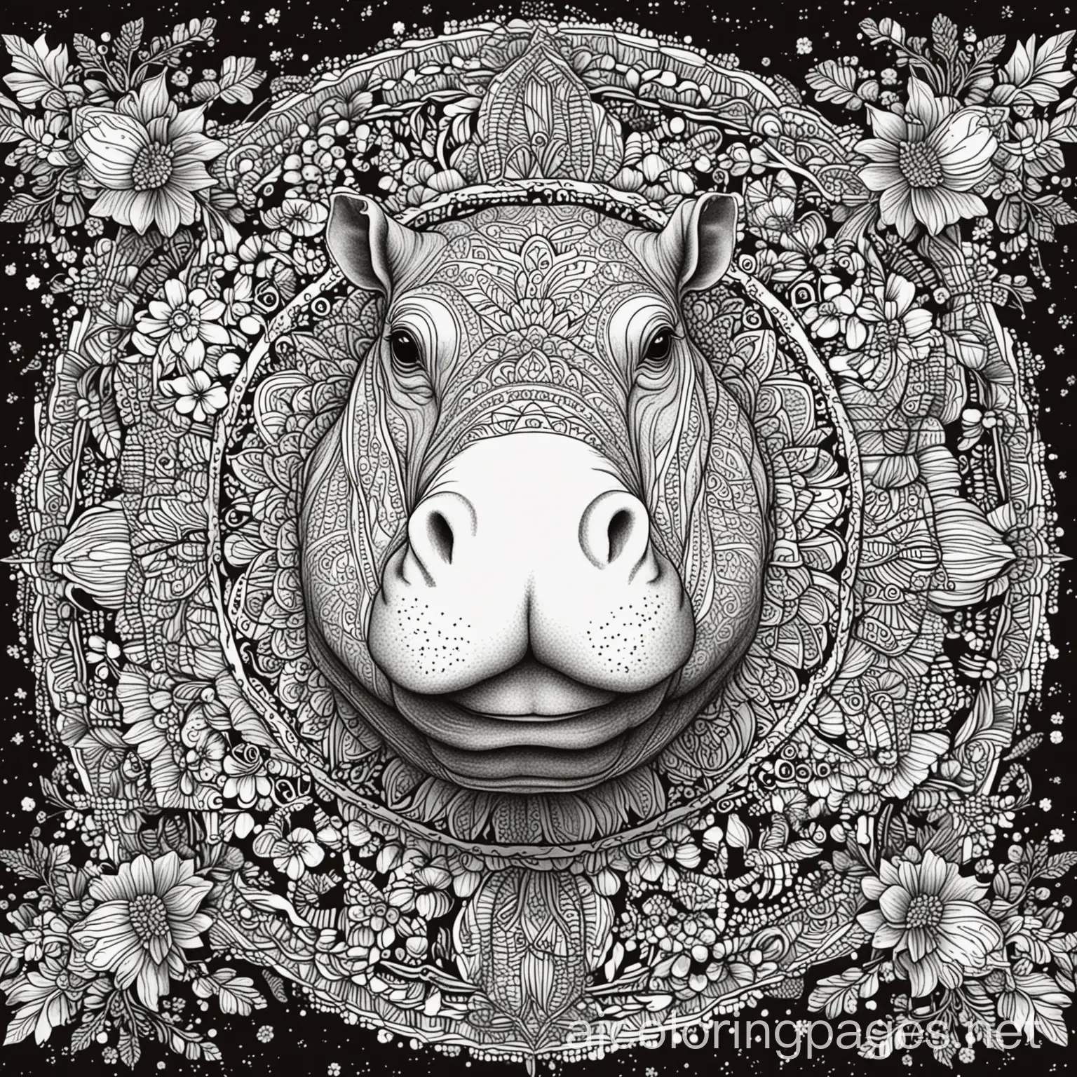 Mandala-Hippopotamus-Coloring-Page-with-Vivid-Floral-Design