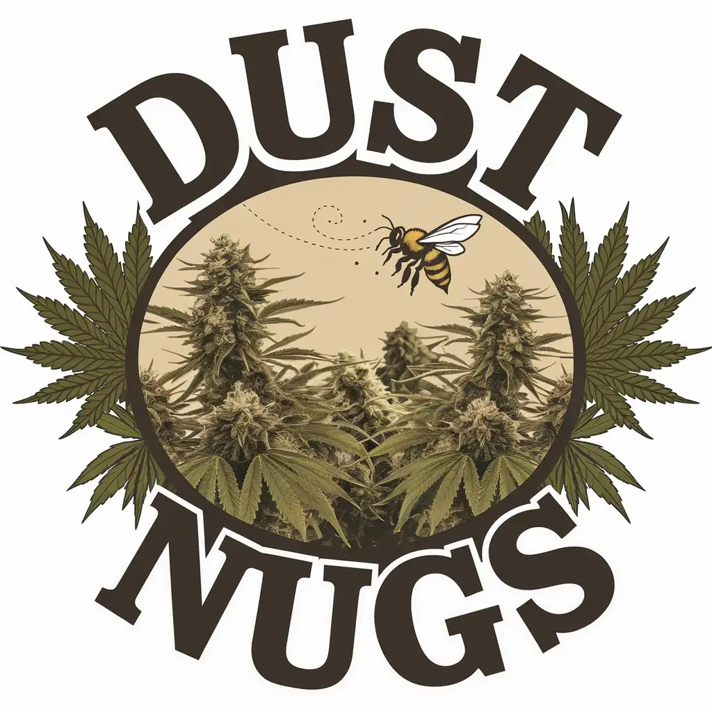 LOGO Design for Dust Nugs Cannabis Field with Bee Pollination on Clear Background