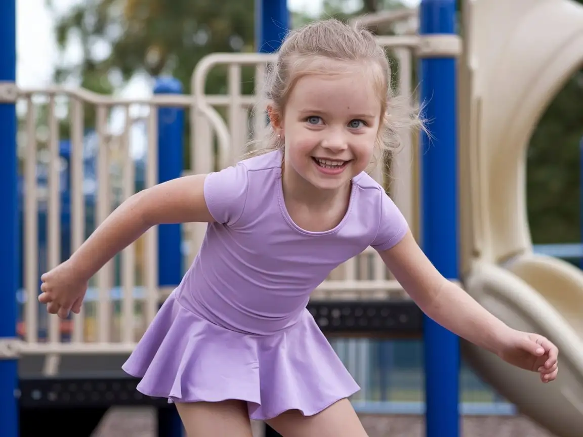 Happy-Young-Girl-in-Short-Tight-Stretchy-Dress-at-Playground