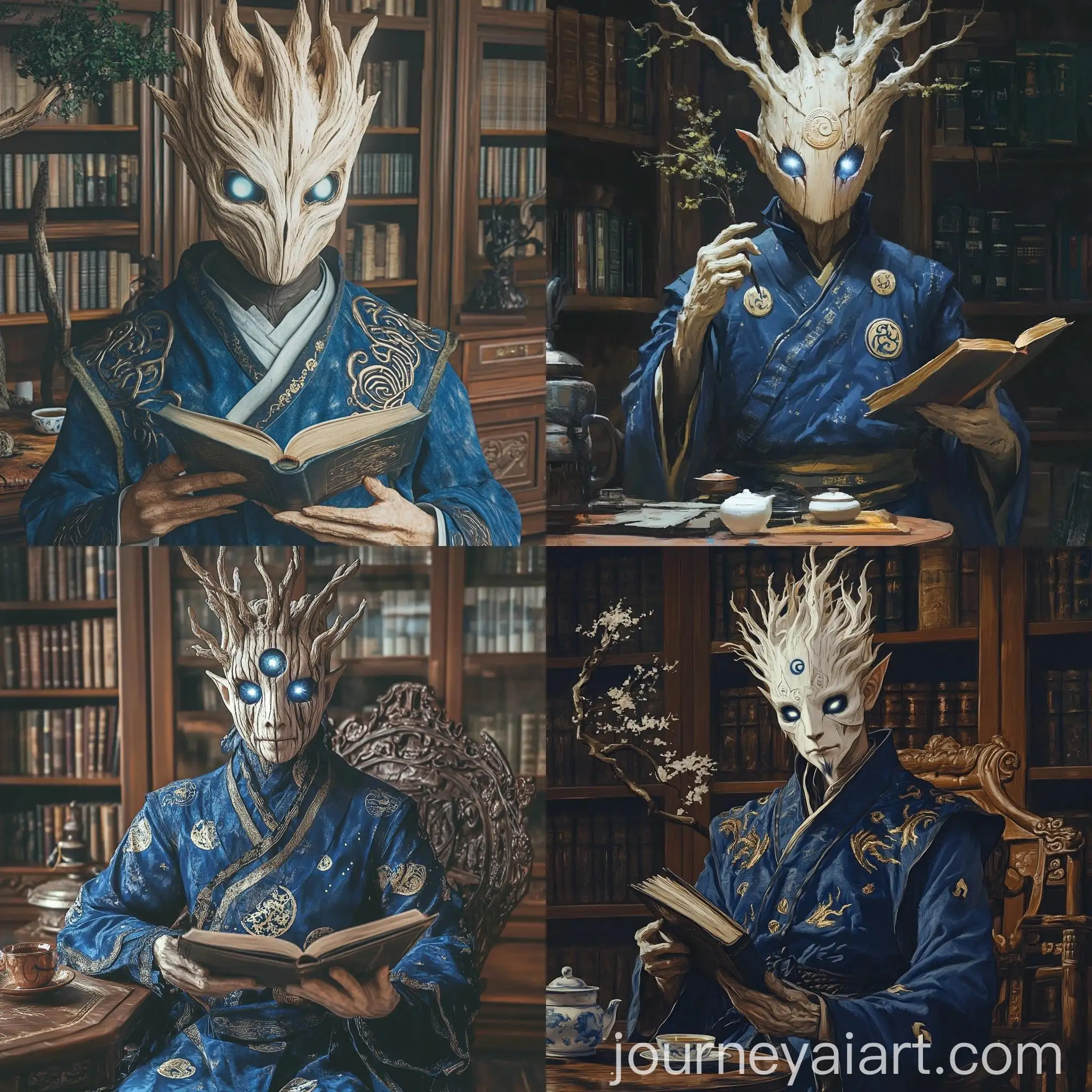 Wood-Elf-Practicing-Kung-Fu-and-Arcane-Magic-in-Ancient-Library