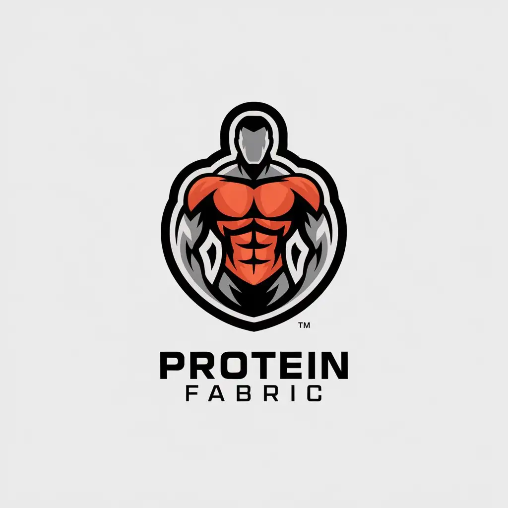 LOGO Design for Protein Fabric Masculine Figure in Orange for Sports Fitness Industry