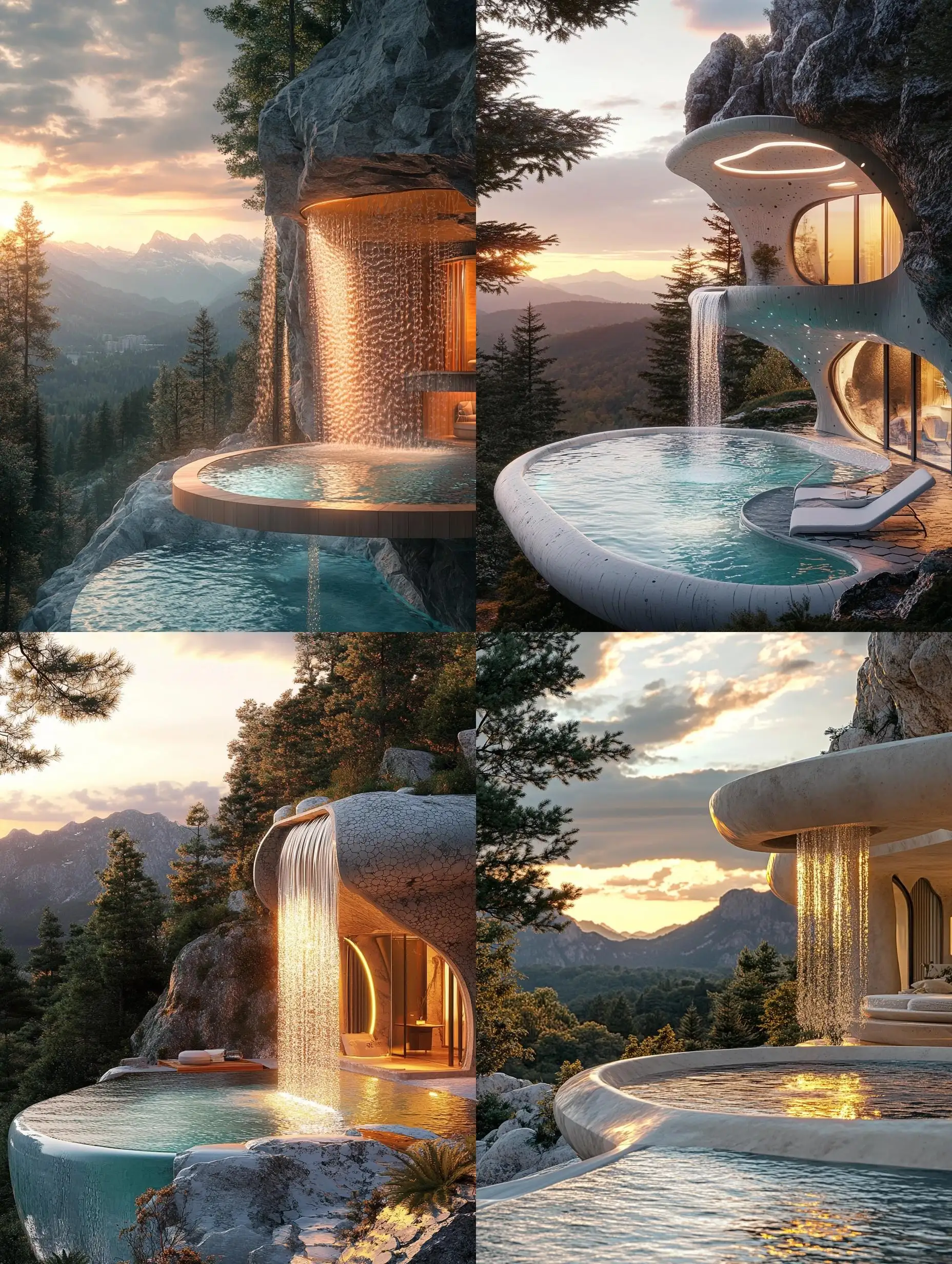 Mountain-Retreat-with-Bionic-Style-Outdoor-Pool-at-Sunset