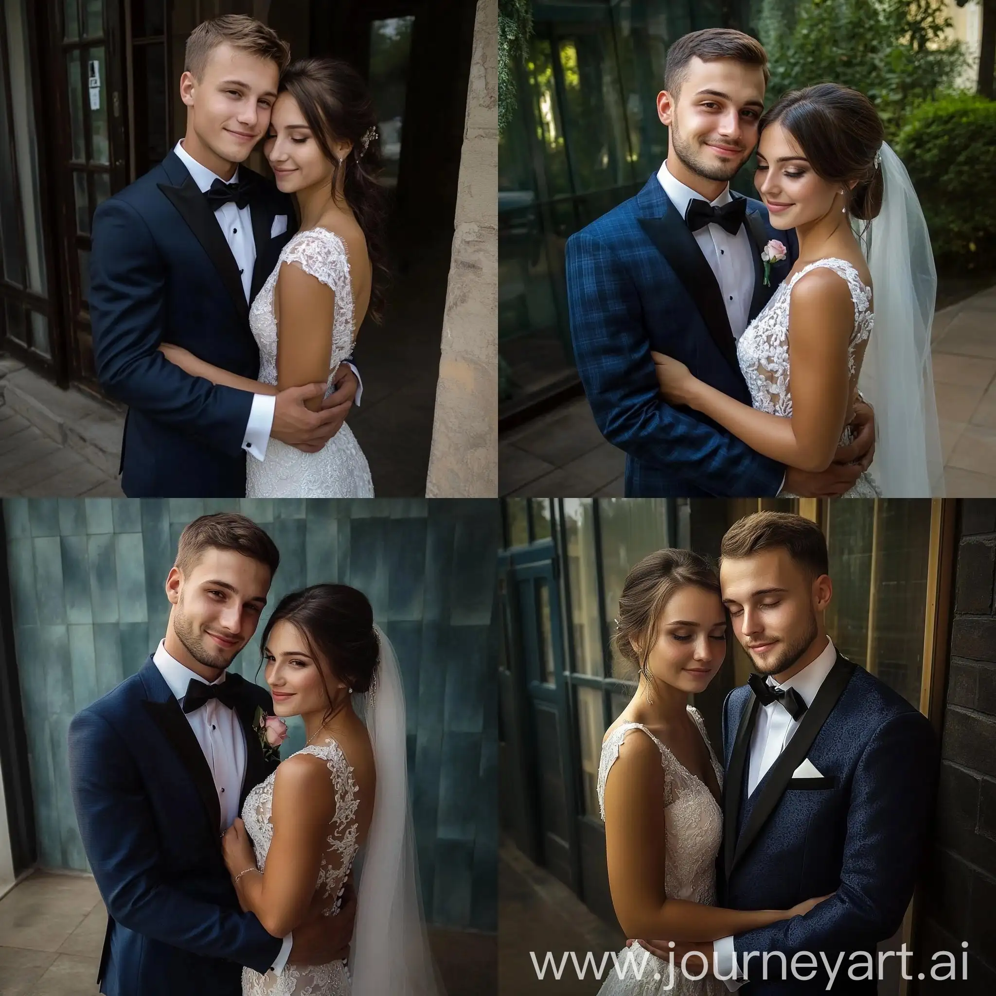 Elegant-Wedding-Portrait-of-a-Bride-and-Groom-Embracing-in-Formal-Attire