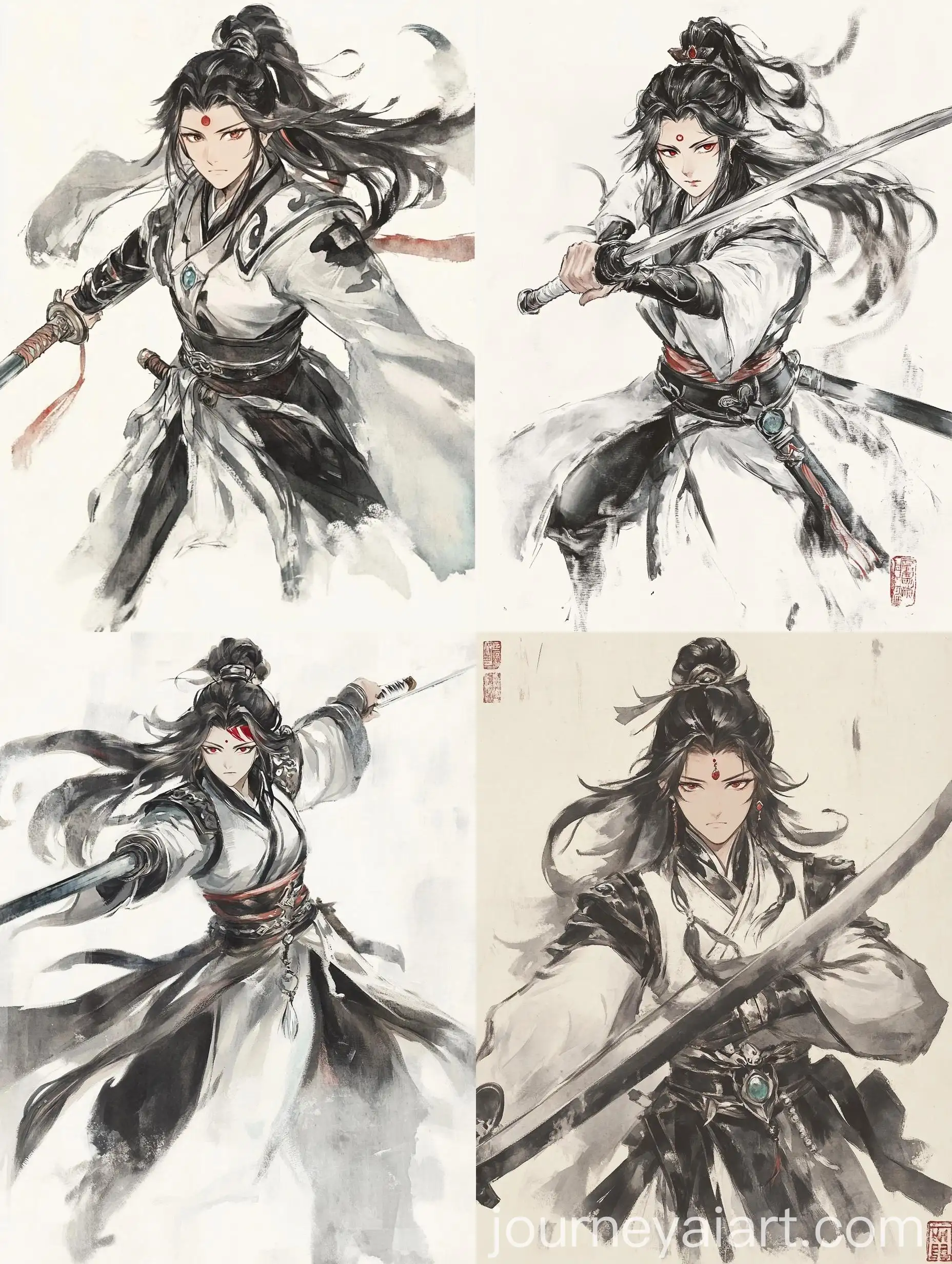 Ancient-Chinese-Female-Warrior-in-Sumie-Ink-Wash-Painting