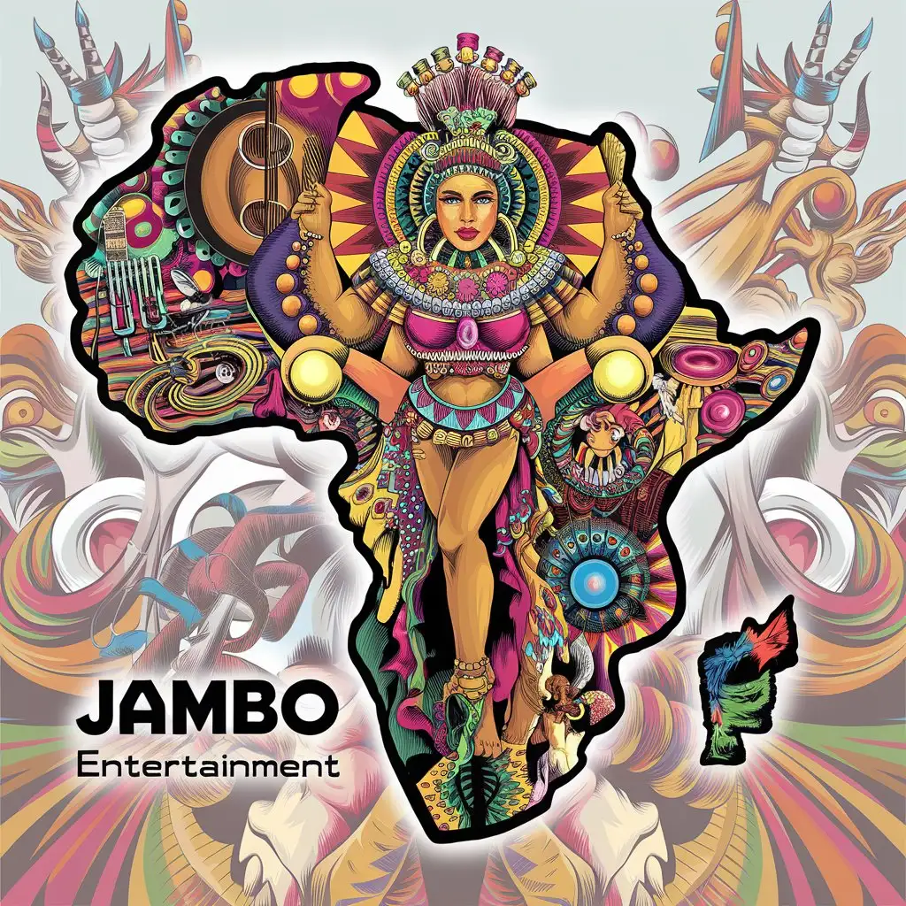 LOGO Design for Jambo Entertainment Psychedelic Mama Africa Queen Dancers Percussion Theme