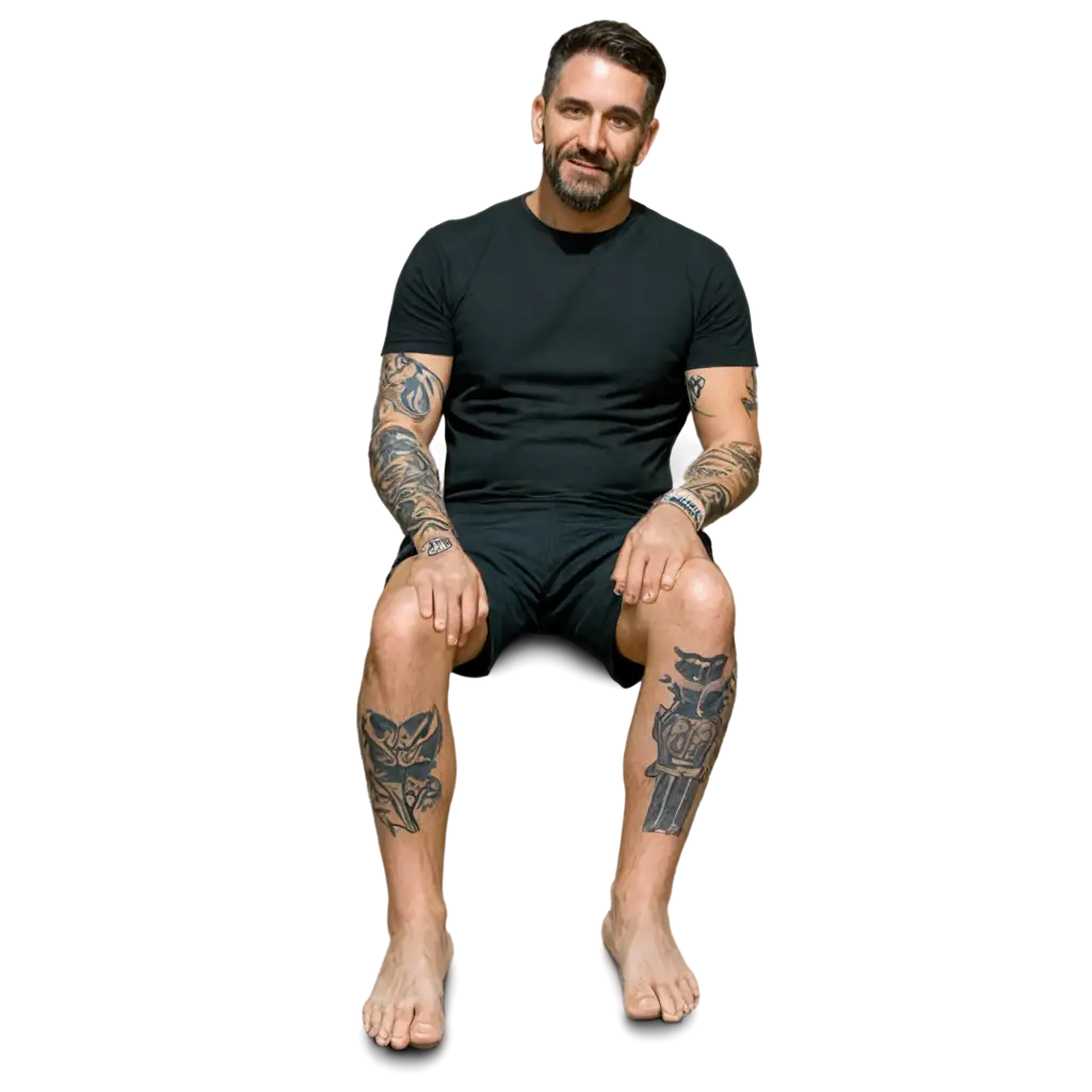 Father-with-Tattoo-on-Hand-in-Black-Shirt-and-Sandals-PNG-Image-for-Versatile-Applications