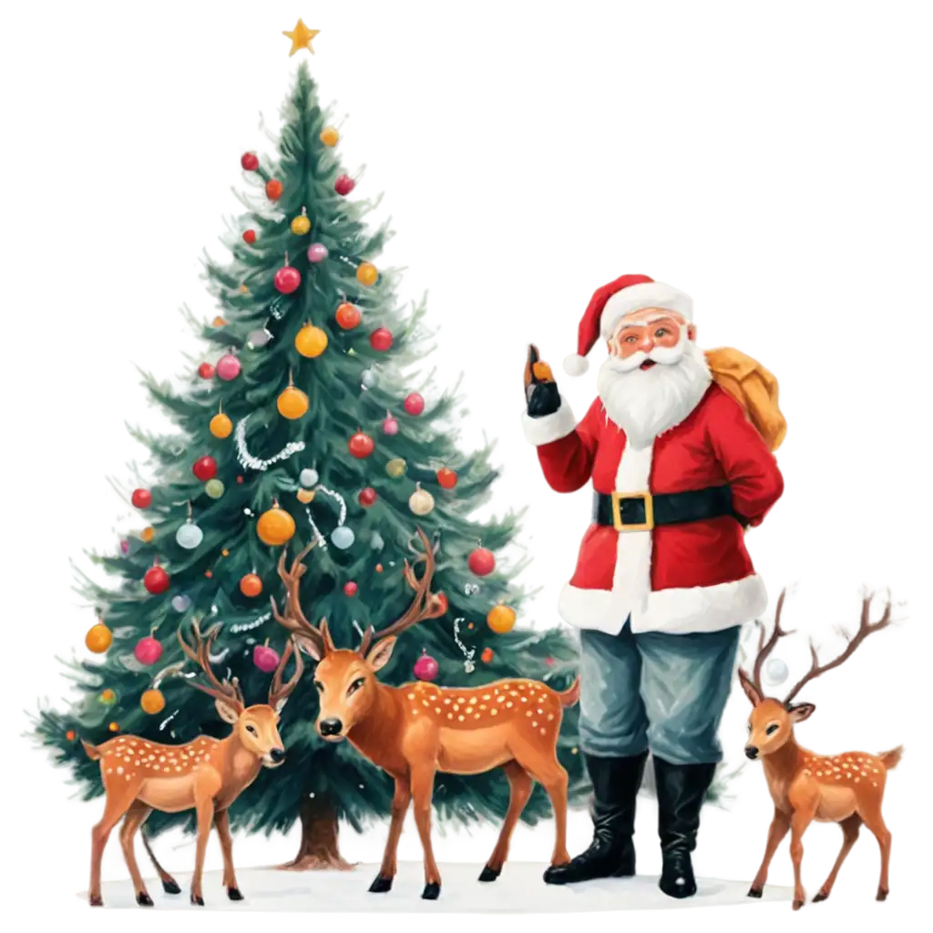 Full-Christmas-Tree-with-Santa-Claus-and-Reindeer-PNG-Perfect-for-Holiday-Designs