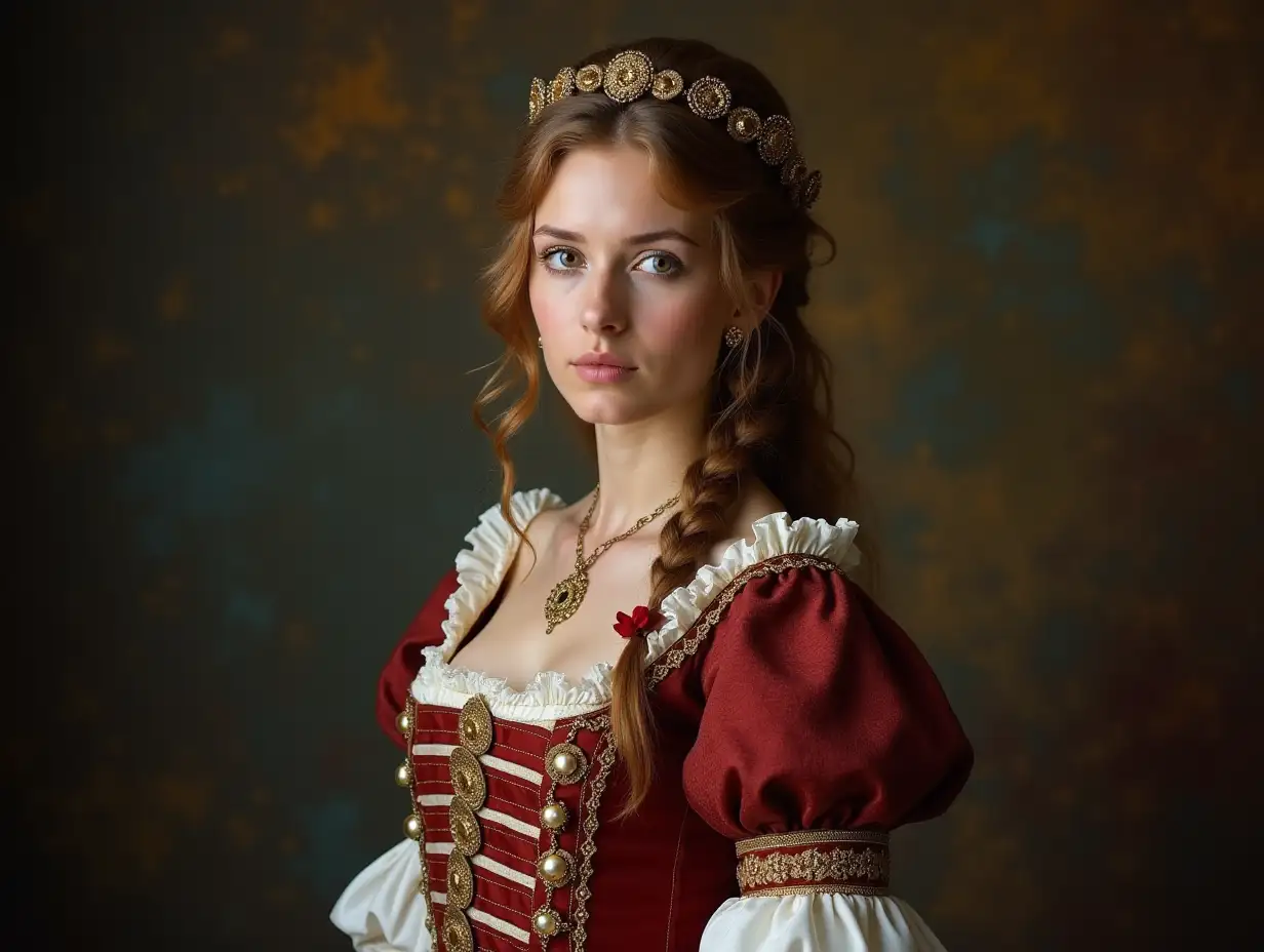 Color photo a woman from the 17th century clothing