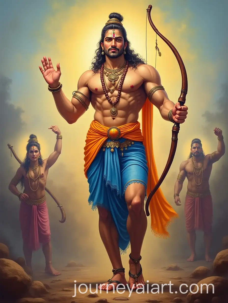 Vibrant-Deity-with-Bow-and-Blessing-Gesture-in-Majestic-Setting